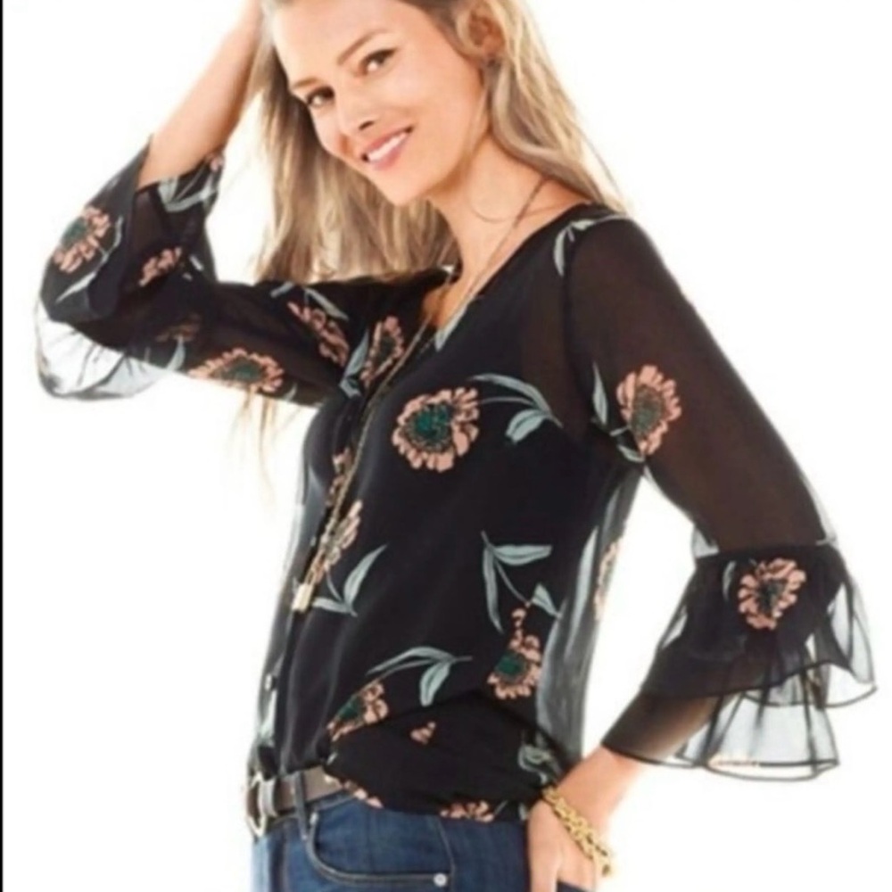 🌼 Cabi Floral Black Sheer Women's Top